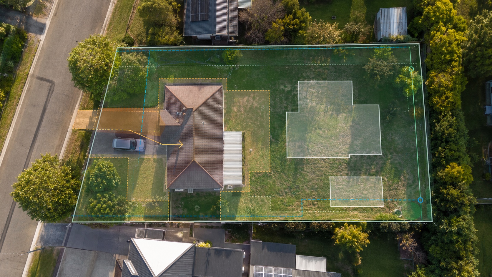 Aerial site analysis with planning overlays for modular feasibility