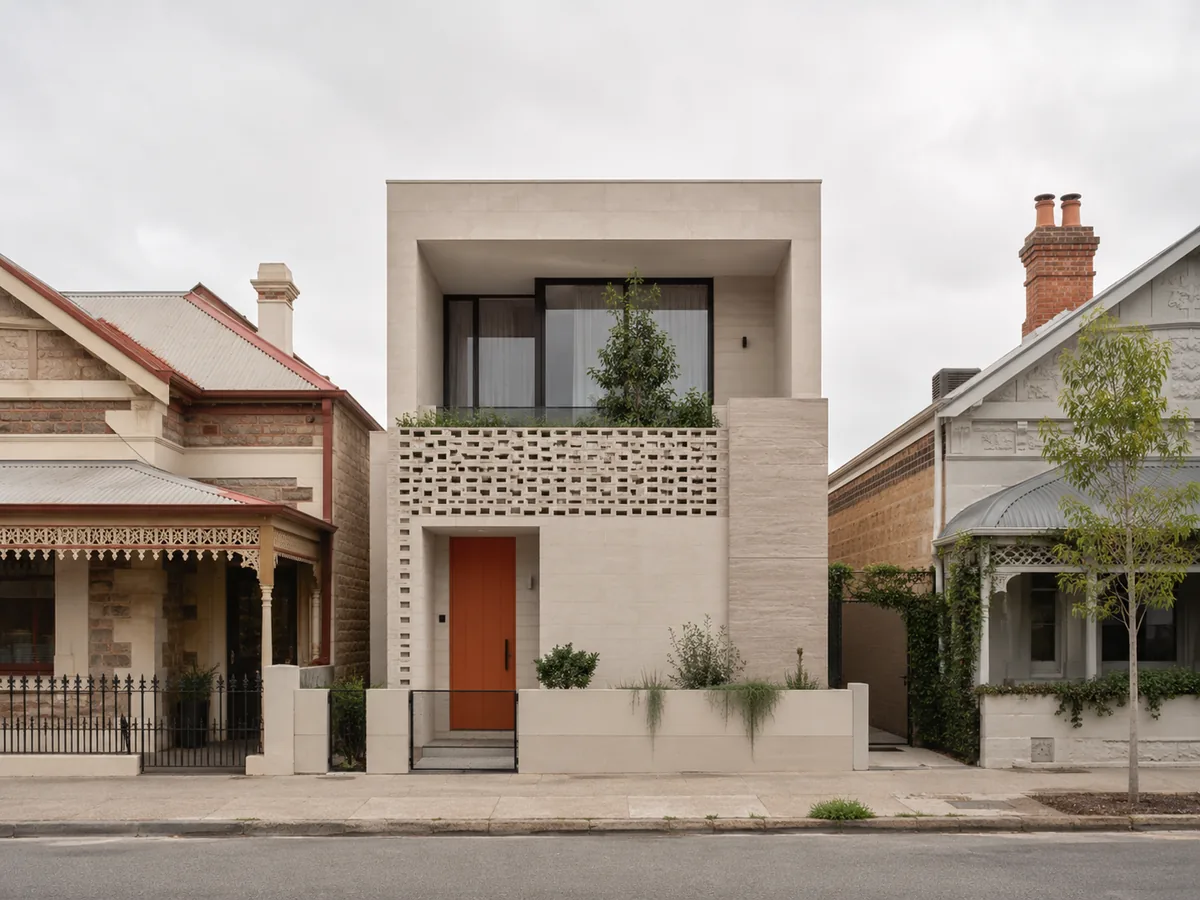 Street elevation of a contemporary infill home between two character houses